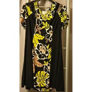 ECI New York Womens Tropical Floral Cold Shoulder Dress Black Lime Green Large